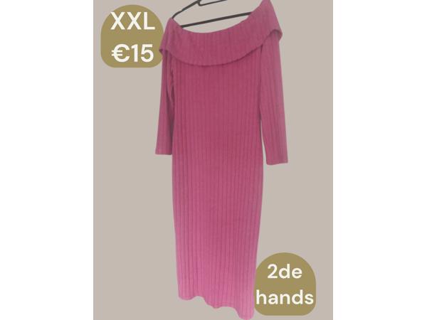 Offshoulder jurk roze xxl