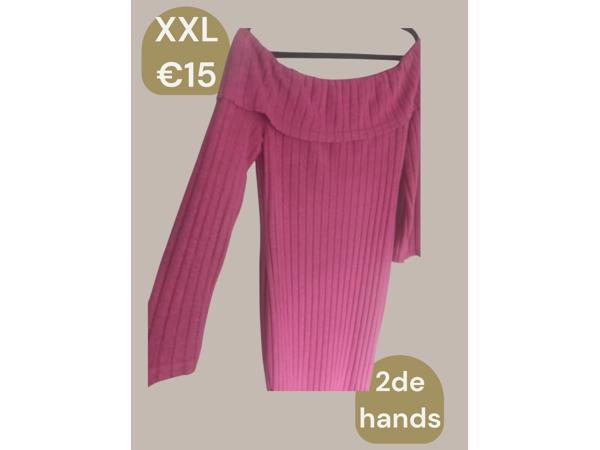 Offshoulder jurk roze xxl