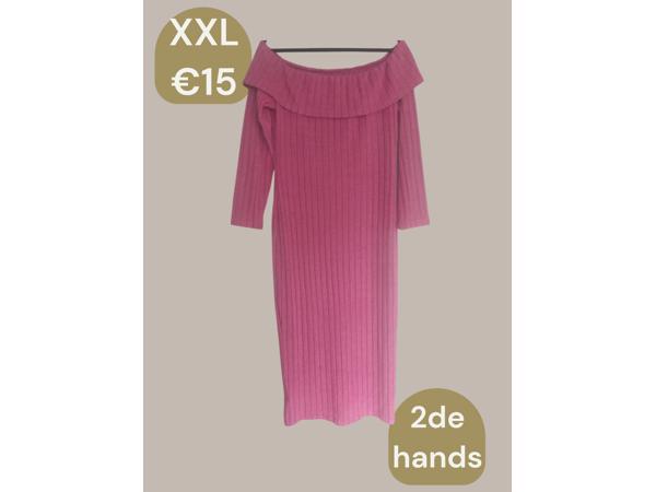 Offshoulder jurk roze xxl