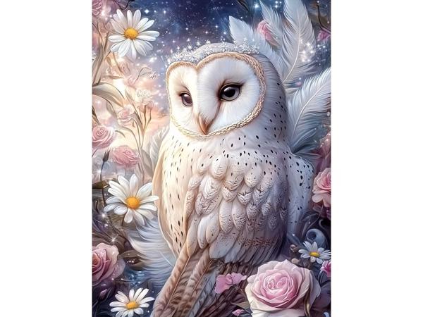 nr 34 Diamond Painting Uil met rozen 50x40cm (vierkant)