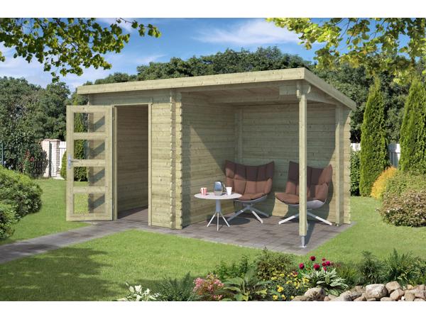 Blokhut met overkapping Jelle 370x175 Onbehandeld vuren