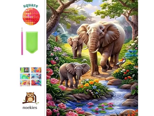 nr 33 Diamond painting olifanten 50x40cm (vierkant)