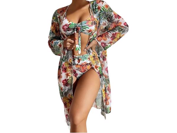 3 delig bikini set wit bloemen XXL