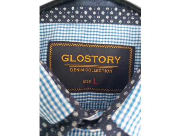 Glo-Story heren overhemd fijne ruit blauw M