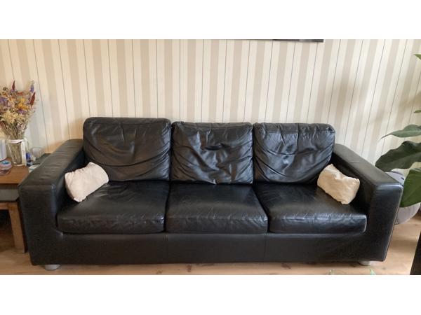 Zwart leren bankstel voor 3 personen