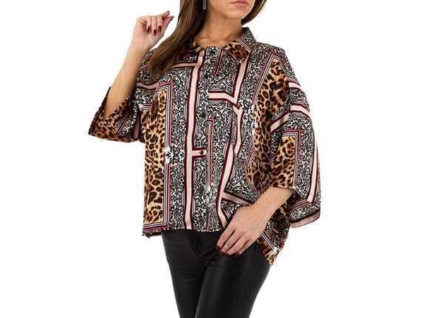 JCL blouse zijde zacht panterprint bruin rood M/L