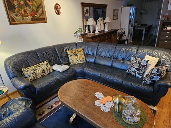 Echt lederen hoekbank met fauteuil