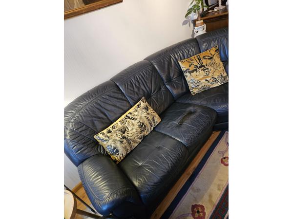 Echt lederen hoekbank met fauteuil