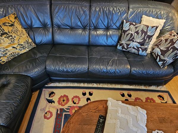 Echt lederen hoekbank met fauteuil