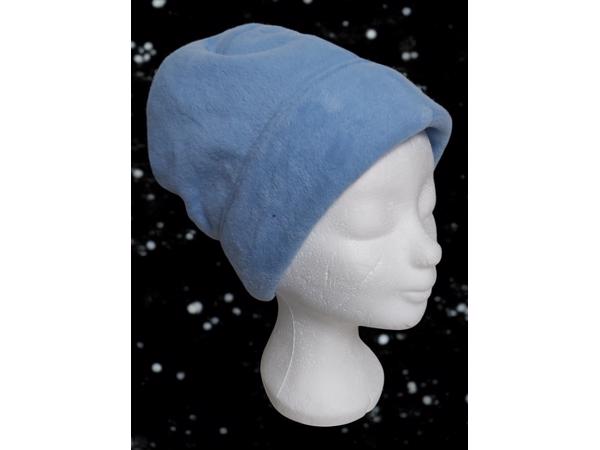 Fleece muts blauw 56/M plat gemeten 28cm hoofd