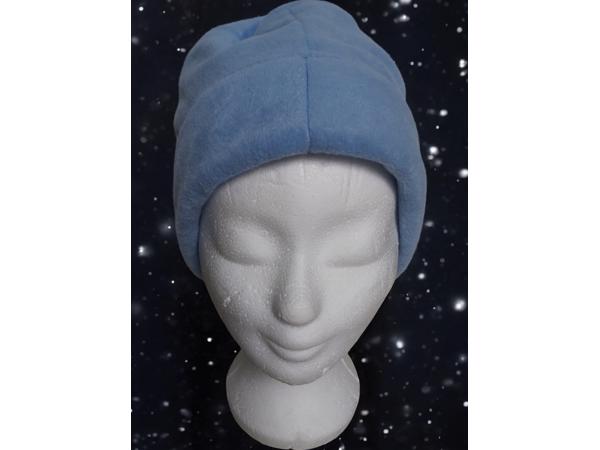 Fleece muts blauw 56/M plat gemeten 28cm hoofd