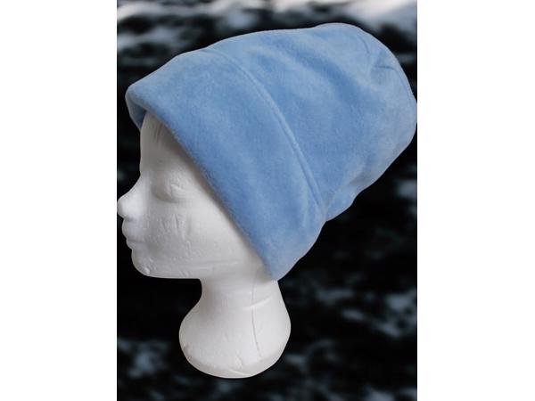 Fleece muts blauw 56/M plat gemeten 28cm hoofd