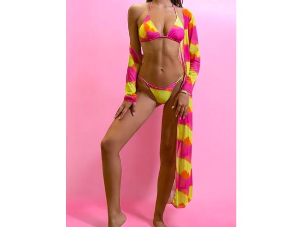 3 delig Bikini set roze geel XXL