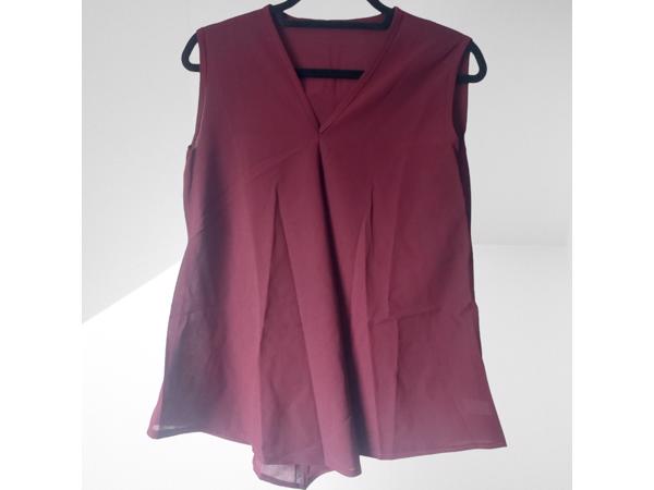 Luchtig mouwloos effen shirt bordeaux rood M/38