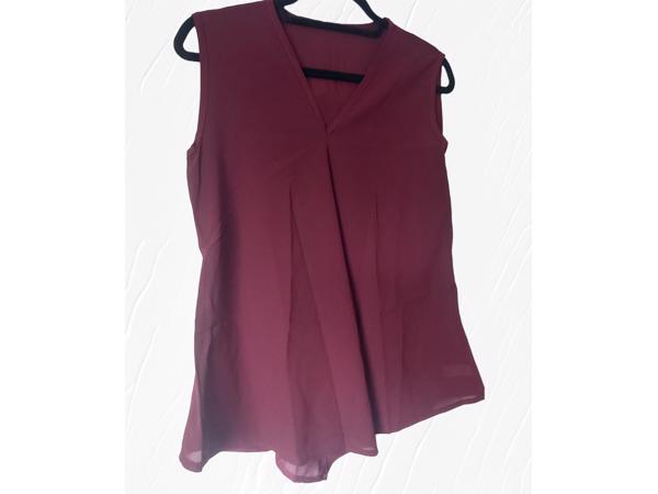 Luchtig mouwloos effen shirt bordeaux rood M/38