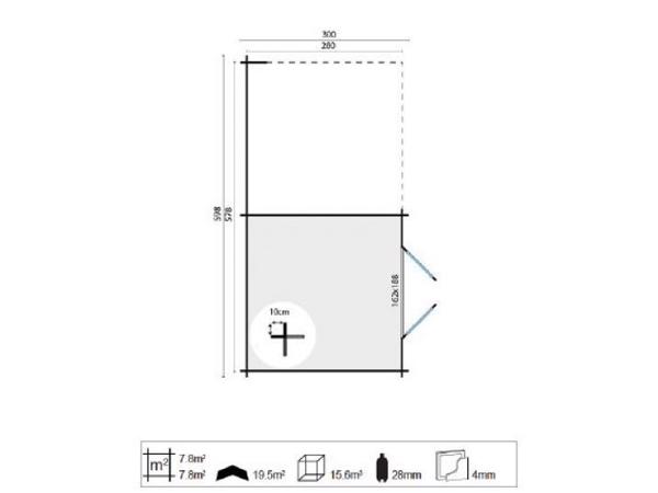 Tuinhuis-Blokhut Chappo met overkapping: 300+298x300