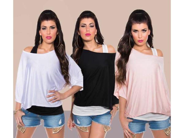 2in1 shirt wit/zwart, zwart/wit of roze/wit,  1 maat (nieuw)