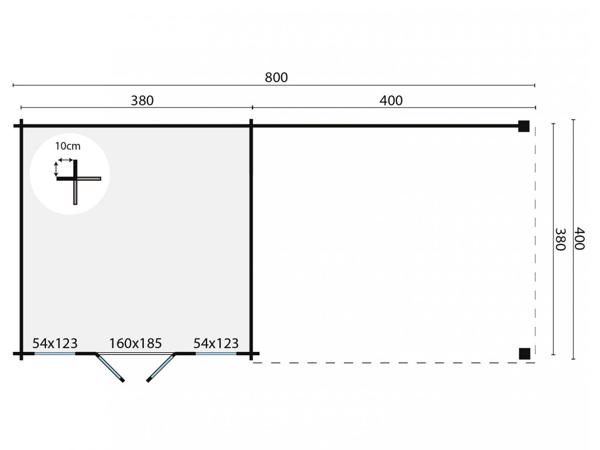 Blokhut - Tuinhuis Kwaspa | 44 mm | vuren onbehandeld