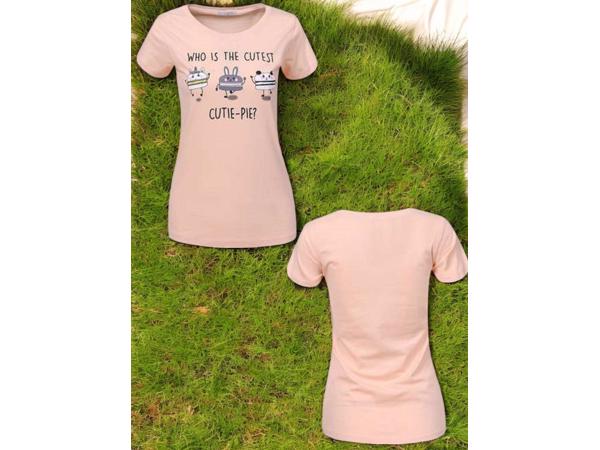 T-shirt strak getailleerd cutest pie abrikoos XL