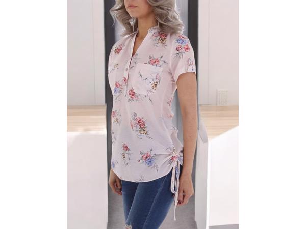 Metrofive bloemen tuniek shirt lichtroze S