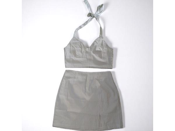 2 delige zomer set rok + top geruit groen L