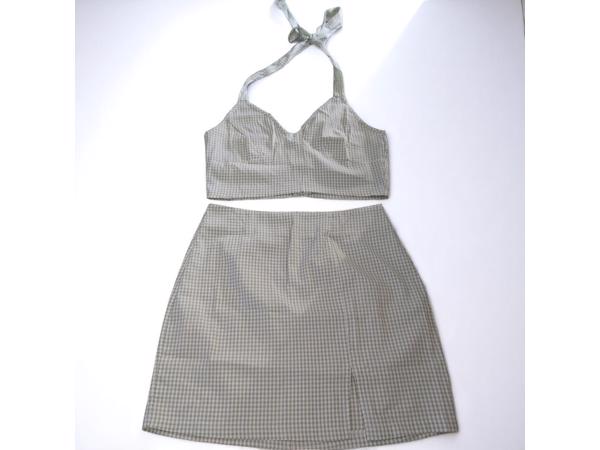 2 delige zomer set rok + top geruit groen L