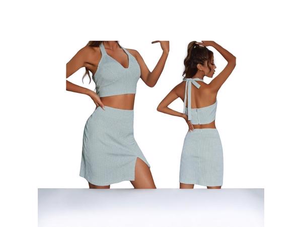 2 delige zomer set rok + top geruit groen L