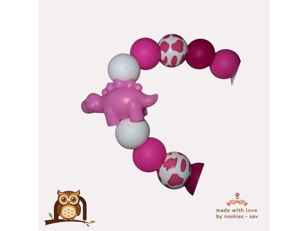 nr 30 noekies speenkoord dino panterprint roze wit