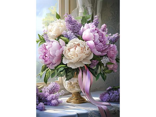 50x40cm Diamond Painting bloemen in vaas (vierkant) nr 54