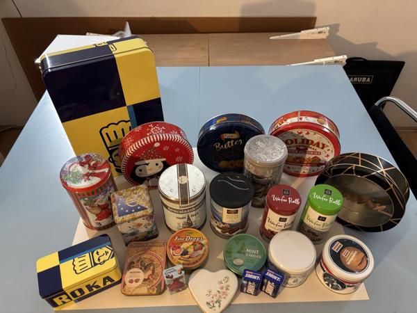 23 blikken, oud en nieuw, bus blik trommel LOS TE KOOP