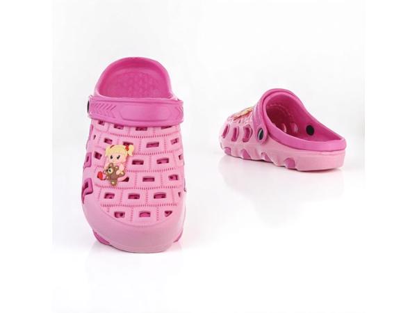 Crocs slipper schoen horizontaal pink fuchsia met meisje 32