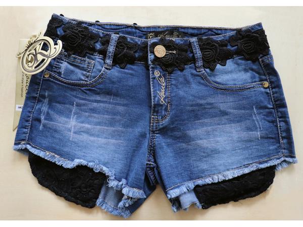 Jeans short met kanten details, blauw maat 34 of 38 (nieuw)