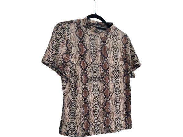 Shirt stretchy slangenprint cr&#xE8;me bruin M