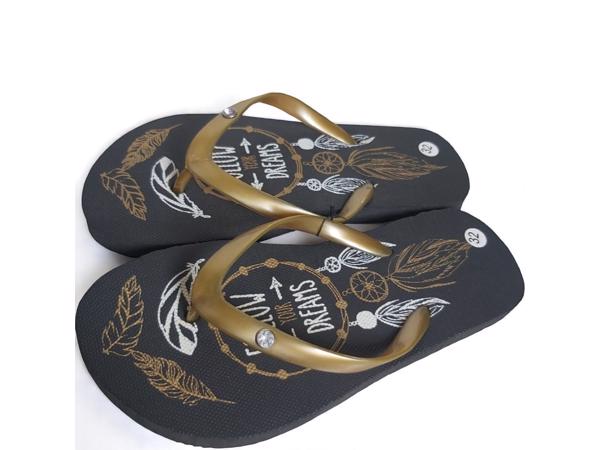 Teenslipper zwart goud met strass steentjes 32