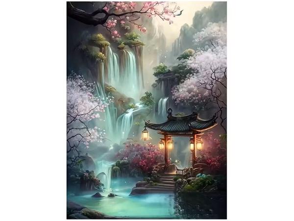 nr 9 Diamond Painting watervallen 50x40cm (vierkant)