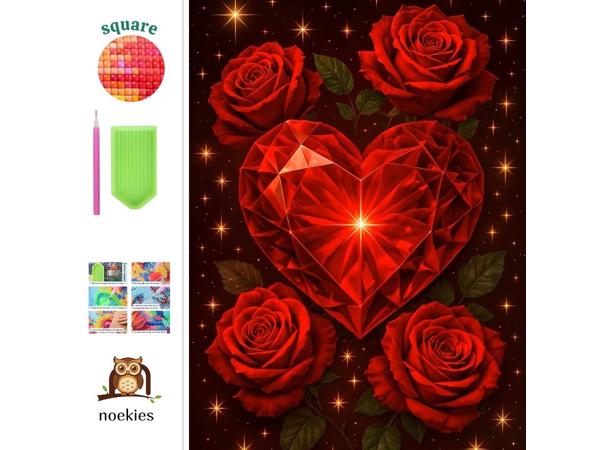 nr 13 Diamond Painting hart rozen 50x40cm (vierkant)