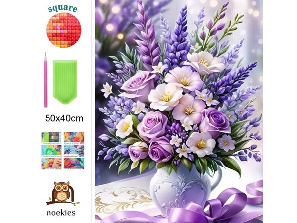 nr 20 Diamond Painting paars boeket 50x40cm (vierkant)