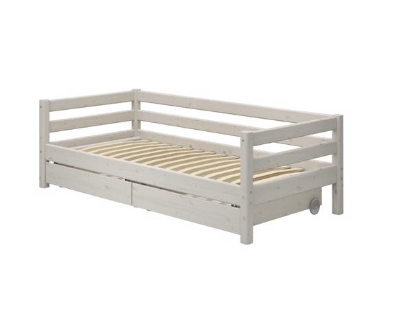 2x Flexa Whitewash bed 90x200cm met 2 laden en elek. lattenbodem