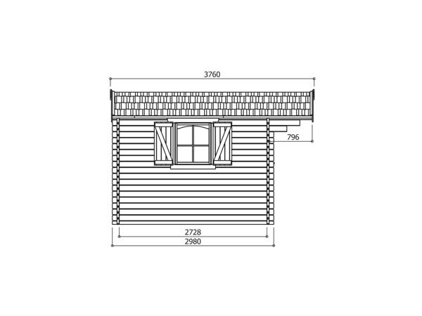 Tuinhuis-Blokhut Servoz: 2980 x 2980 -796 mm ---BLOKHUT 40MM