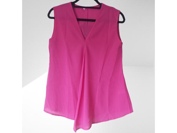 Luchtig mouwloos effen shirt donker roze M