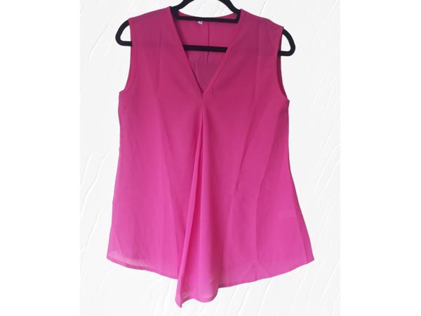 Luchtig mouwloos effen shirt donker roze M