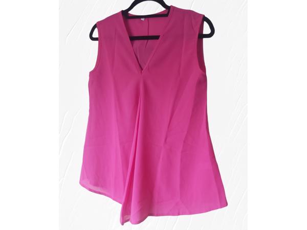 Luchtig mouwloos effen shirt donker roze M