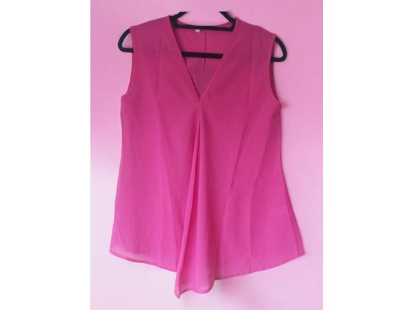 Luchtig mouwloos effen shirt donker roze M