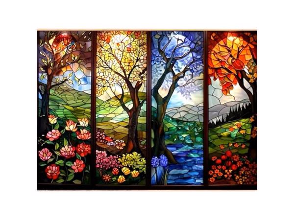 nr 22 Diamond Painting 4 seizoenen bomen 50x40cm (vierkant)