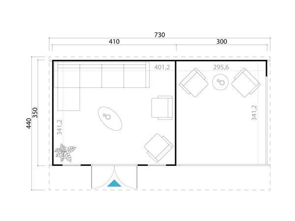 Tuinhuis-Blokhut Sicily 1: 4100 x 3500mm --44MM DIK