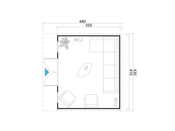 Tuinhuis-Blokhut Sicily 1: 4100 x 3500mm --44MM DIK