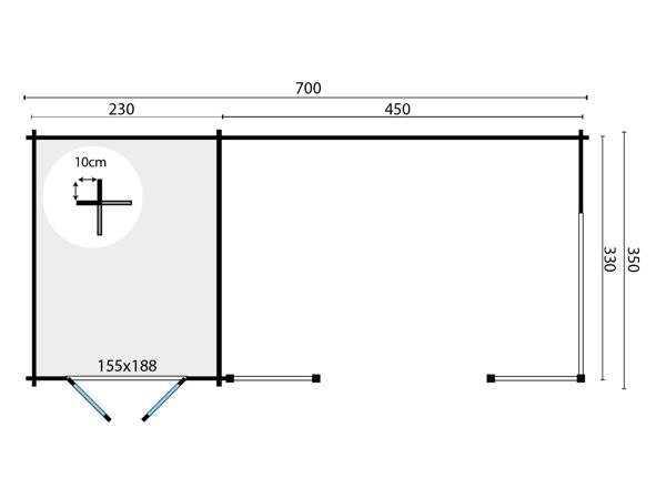 Tuinhuis-Blokhut Kukka met overkapping: 700 x 350 x 279(h) c