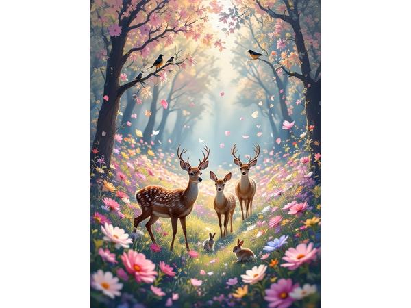 50x40cm Diamond Painting herten konijnen (vierkant) nr 46