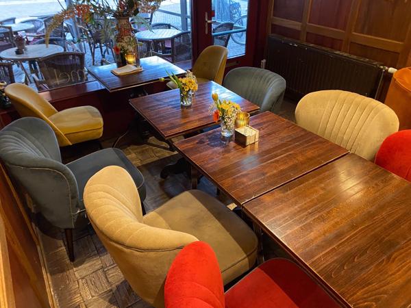 4 Velvet zitstoelen blauw & geel