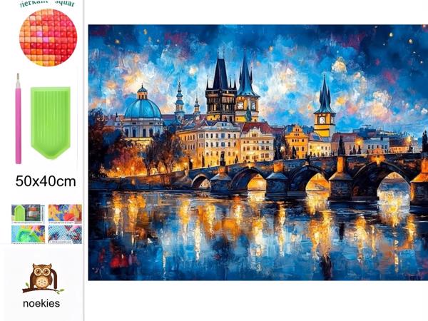 nr 5 Diamond Painting Charles brug Praag 50x40cm (vierkant)